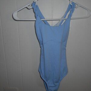 Mirella Blue Twist Cross Back Halter Leotard-  Child 8/10- NWTag